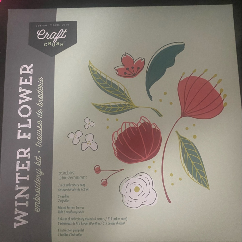 New Craft Crush Winter Flower Embroidery Kit.- Unopened